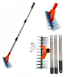 Râteau à désherbeur de gazon télescopique réglable, outil de scarification de jardin à dents courbées en acier inoxydable - Product Image 3