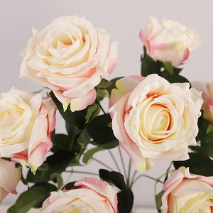 9 Head Wavy <b>Artificial</b> Rose <b>Bouquet</b> Plastic Silk Flowers Wedding Photography Props Home Decor High Simulation 48cm Length - Product Image 3