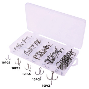 50 Piezas de Anzuelos Triples de Acero al Carbono, Juego de Anzuelos de Pesca Triples con Curvatura Redonda, 5 Tamaños Surtidos - Product Image 3