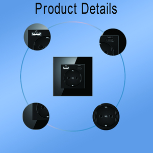 Prise <span class=keywords><strong>murale</strong></span> électrique Schuko standard UE en verre trempé avec ports <span class=keywords><strong>USB</strong></span> et Type-C pour la maison, vente en gros - Product Image 2