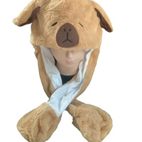MADESHINE Bonnet d'hiver chaud fantaisie en peluche Capybara avec oreilles mobiles gonflables, unisexe, pour le voyage