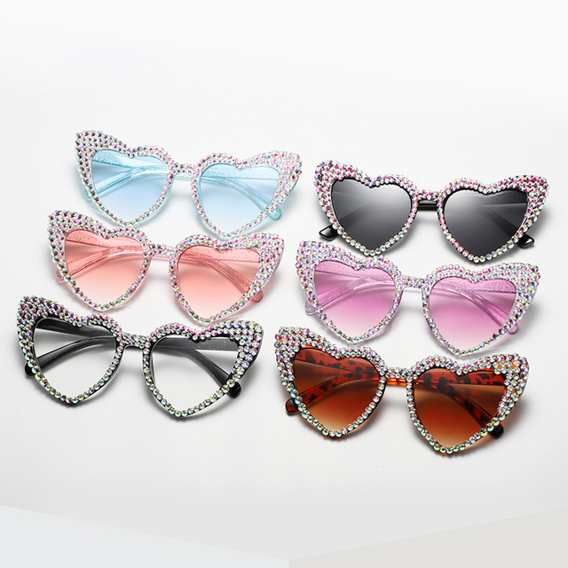 Ladies Wholesale Heart Shape High Quality Eyewear Rhinestone Vintage Sunglasses Women Eyeglasses Frames