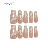 Nailway, vente en gros haut de gamme, design de mode, 10 pièces, couleur dorée, longueur moyenne, cercueil, ongles en acrylique complets, à presser, personnalisés
