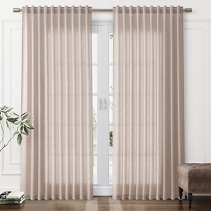 Cortina de <span class=keywords><strong>ventana</strong></span> semitransparente bohemia de granja moderna neutra, cortinas largas para puerta <span class=keywords><strong>corredera</strong></span> para sala de estar con función de filtrado de luz - Product Image 1
