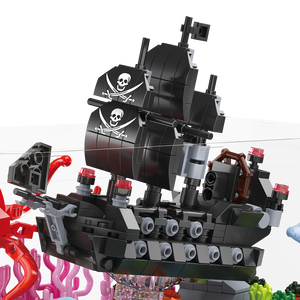 Mini jeu de blocs de construction DIY, jouet éducatif, puzzle de réservoir de poissons, en plastique, monde océanique, ensemble de briques, modèle de bateau en perles noires, nouveauté - Product Image 3