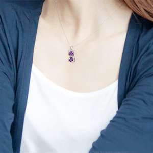 Kalung liontin kucing Zirconia kubik ungu hewan lucu mode perhiasan baja tahan karat tahan air untuk wanita anak perempuan - Product Image 5