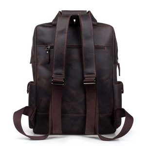 Tiding Men's <b>Backpack</b> Genuine <b>Leather</b> <b>Large</b> Capacity Travel Bag Solid Color Detachable Strap Breathable Wear Resistant - Product Image 4