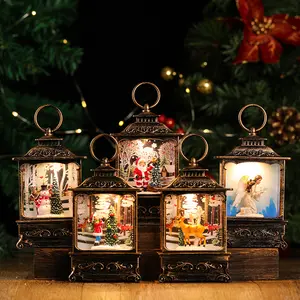 Groothandel Grappige Kerst Decoratie Lamp Opknoping Kerst Led Sneeuw Lantaarn Met Santa