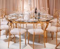 Meilleur prix doré en acier inoxydable pieds miroir verre marbre rond mariage Table à manger WDT-003