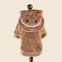 Costume de Noël en polaire à capuche pour chien, chiot ou chat, motif homme en pain d'épices brodé, chaud et confortable pour l'hiver, tailles S et M