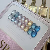 Kit de vernis à ongles gel UV magnétique effet œil de chat SR 8 nuances, dégradé bleu océan aquamarine, transparent cristallin nude