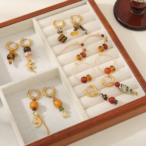 Pendientes de Aro de Acero Inoxidable con Ágata Asimétrica Estilo Boho Vintage Fatingna, Pendientes Colgantes de Piedra Natural con Baño de Oro de 18K para Mujer - Product Image 1