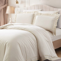 Parure de lit de luxe française en dentelle unie, housse de couette soyeuse et douce, style princesse, drap blanc crème pour chambre à coucher