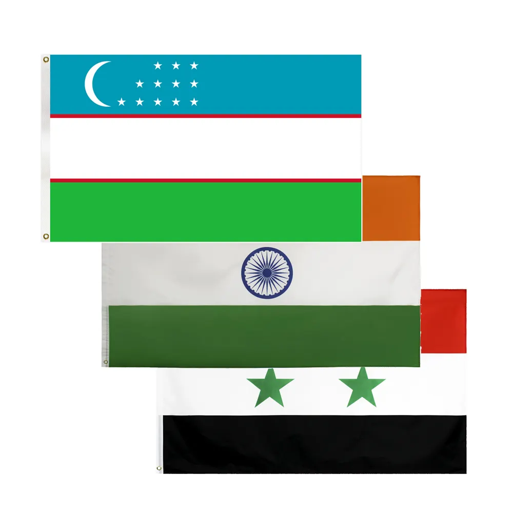 Groothandel Outdoor Custom Polyester Stof Materiaal 3X5 Ft Land Libya Syrian Oezbekistan India Nationale Vlag