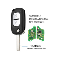 Coque de clé télécommande pliable 2 boutons 433 MHz avec puce PCF7961A ID46 pour véhicules Renault Clio III Kangoo Master Twingo 2006-2016