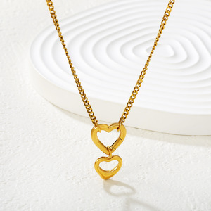 Ensemble de bijoux en forme de cœur, plaqué or 18 carats, collier et boucles d'oreilles en acier inoxydable, pour femmes, à porter au quotidien - Product Image 3