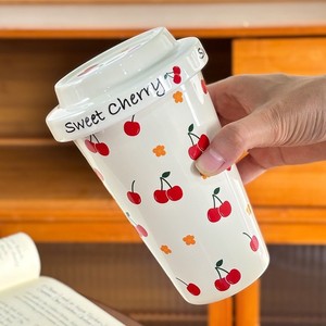 Novelty Cherry Blossom Ceramic Tumbler with Lid Porcelain Coffee Cup <b>Cute</b> <b>Mugs</b> for Girls - Product Image 3
