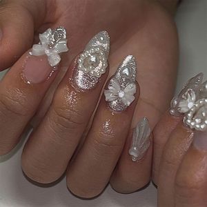 30 Pièces d'ongles en plastique pour enfants, style français, longue durée, avec décorations 3D Lapin, Dauphin, Fraise - Product Image 1