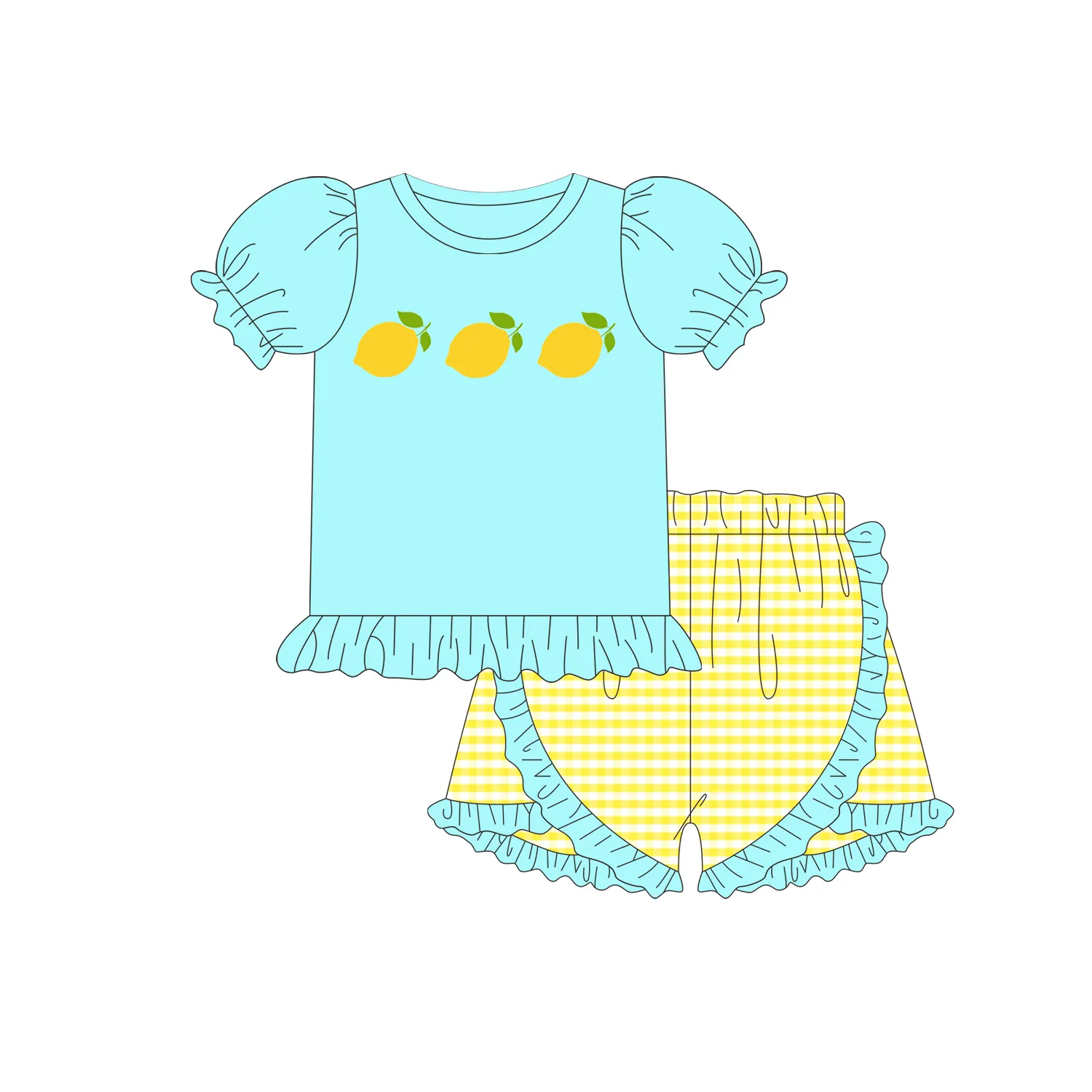 Set di vestiti per neonati ricamati al limone all'ingrosso Smocked boy set personalizzati
