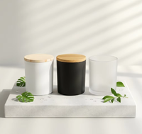 Pot à bougie en verre givré pour petite bougie chauffe-plat avec couvercle en bois, couleur personnalisée, logo, impression sérigraphique