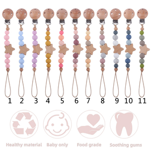 Baby Silicone Pacifier Chain Baby <strong>Wooden</strong> Pacifier Holder Chain Silicone Pacifier <strong>Clip</strong> - Product Image 2