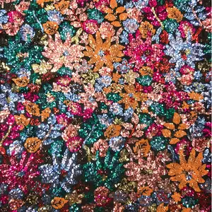 Tissu en maille à motif de feuilles florales à paillettes colorées pour robes de danse robes de soirée et hauts en dentelle