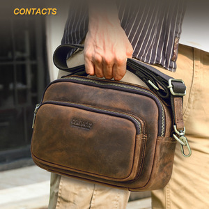 Bolso bandolera de hombro para hombre de cuero Crazy Horse Retro Black <span class=keywords><strong>Angel</strong></span> 2025, bolso portátil informal de cuero genuino para hombre - Product Image 1