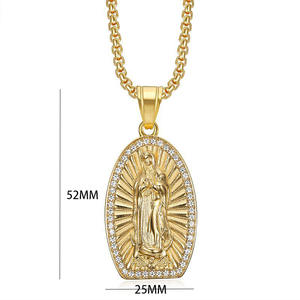 Hip Hop Virgen María Zircon moneda cristiana religiosa de acero inoxidable joyería de moda colgantes collares 18K chapado en oro para mujeres - Product Image 2