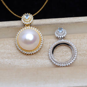 Pendentif tournesol en argent S925 avec perle de marbre de 13,7 mm, accessoires de bricolage, plateau vide semi-fini, JG5308, catégorie perles en vrac - Product Image 1