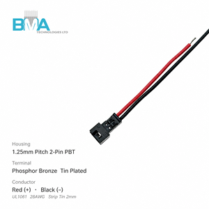 1.25mm 间距 <span class=keywords><strong>2</strong></span> 针接线盒至带锡线端子线，65mm PVC 绝缘 28AWG，用于消费电子设备内部电源 - Product Image 2