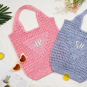 Bolso con asa de <span class=keywords><strong>iniciales</strong></span> personalizado bordado bolso de playa personalizado bolso de mano de viaje para niña para regalo de fiesta - Product Image 5