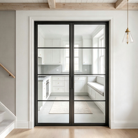 Porte française à double battant en acier, style moderne, insonorisée, avec verre trempé transparent, taille/couleur personnalisées, pour chambre, salon, hôtel