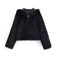 Manteau en fausse fourrure de renard noir pur pour femme, style européen russe, avec fermeture éclair et capuche, pour la mode féminine