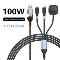 Cable Magnético Inalámbrico Tipo C 2 en 3 de 100W, Cable de Carga Rápida de 100W, Cable Multi-interfaz para iPhone y Reloj