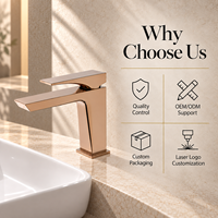 Robinet de lavabo carré or rose à levier unique, à poser sur le comptoir, avec cartouche céramique, garantie 5 ans, pour salle de bain moderne