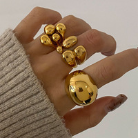 Bague ouverte géométrique en acier inoxydable plaqué or 18 carats avec zircon, pour femme, texturée, tendance, minimaliste, étanche, hypoallergénique