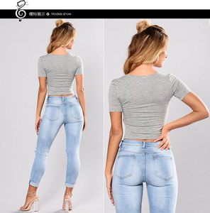 Jeans en denim pour femmes avec broderies et déchirures, <span class=keywords><strong>coupe</strong></span> slim taille mi-haute, pantalon long en bleu foncé et bleu clair, mélange de coton, chic décontracté - Product Image 3