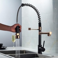 Robinet de cuisine monocommande monotrou en laiton noir et or rose, style européen moderne, avec douchette extractible