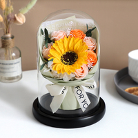 Bouquet de fleurs artificielles sous cloche en verre, roses bleues et tournesols, arrangement floral éternel, décoration de table, cadeau, vente en gros