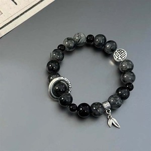 Bracciale con perline nere effetto ghiaccio in stile cinese, regolabile, fatto a mano, con ciondoli per coppie, gioielli per uomo e donna, stile punk hip hop - Product Image 4