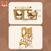 Tour d'apprentissage pliable Montessori avec rail de sécurité 2-en-1 escabeau en bambou convertit en table et chaise pour enfants