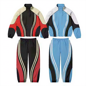 Ensemble coupe-vent 2 pièces pour homme, style streetwear, color block, survêtement imperméable, veste et pantalon de jogging - Product Image 1