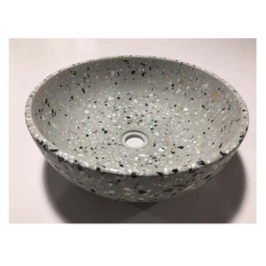 Lavabo de salle de bain rond en terrazzo <span class=keywords><strong>noir</strong></span> et blanc de 400 mm - Product Image 4