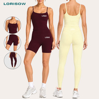 LORISOW Set Yoga Wanita Grosir, Atasan Tali Spageti dan Celana Pendek Biker untuk Pilates, Studio, Butik, dan Pembeli Eceran
