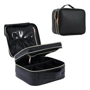 Leather Travel Cosmetic Bag Double Layer Makeup Organizer Bags Waterproof <b>Toiletry</b> <b>Storage</b> Bag Portable Make up Carry Pouch - Product Image 1