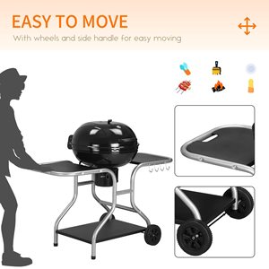 Charcoal BBQ Grill Trolley With Side Shelves And Wheels For Outdoor Cooking - Product Image 2