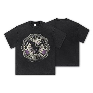 T-shirt Vintage Americana Retrò Lavata e Distressed, Stampa Trendy Black <span class=keywords><strong>Sabbath</strong></span>, Manica Corta, Stampa Digitale Diretta, Vestibilità Ampia - Product Image 1