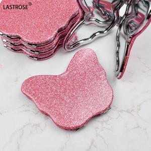 Factory Wholesale Pink Glitter Compact Fold Mirror Pink Compact Butterfly Dual Side Pocket <b>Makeup</b> Mirror - Product Image 2