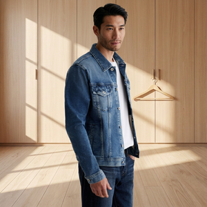 Chaqueta Vaquera Azul Clásica para Hombre, Algodón Lavado, Cuello Camisero, Estilo Casual de Primavera, Corte Regular, Cierre de un Solo Botón - Product Image 1