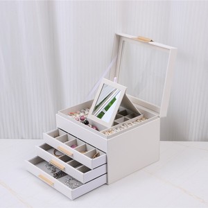 Hot Selling Large Capacity Luxury PU Leather Jewelry Storage <b>Box</b> Elegant Luxury Rectangle Design Jewelry <b>Box</b> with <b>Mirror</b> - Product Image 2